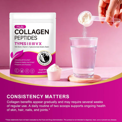 AEBEFBAW Multi-Kollagen-Peptid-Pulver | Typen I, II, III, V, X | 16 oz (41 Portionen) Hydrolysierte Kollagenpeptide | Unterstützt gesunde Haut, Gelenke, Haare und Nägel | Ungesüßt und löst sich leicht auf