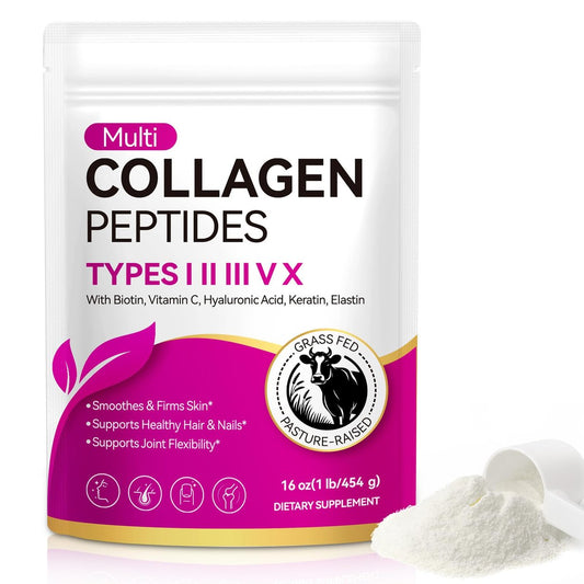 AEBEFBAW Multi-Kollagen-Peptid-Pulver | Typen I, II, III, V, X | 16 oz (41 Portionen) Hydrolysierte Kollagenpeptide | Unterstützt gesunde Haut, Gelenke, Haare und Nägel | Ungesüßt und löst sich leicht auf