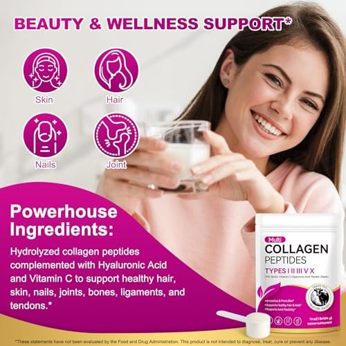 AEBEFBAW Multi-Kollagen-Peptid-Pulver | Typen I, II, III, V, X | 16 oz (41 Portionen) Hydrolysierte Kollagenpeptide | Unterstützt gesunde Haut, Gelenke, Haare und Nägel | Ungesüßt und löst sich leicht auf
