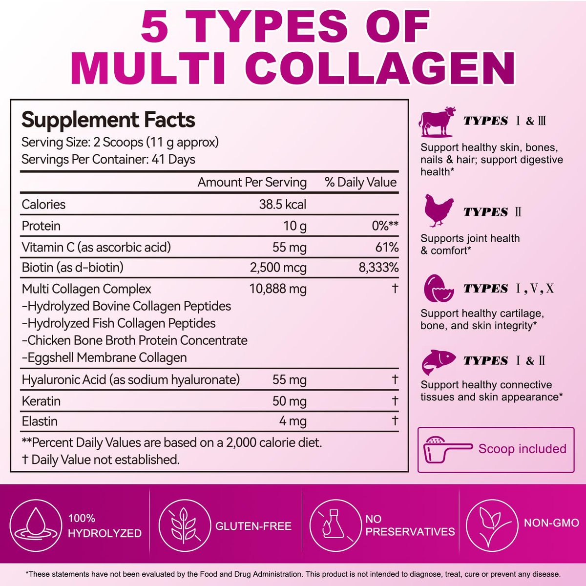 AEBEFBAW Multi-Kollagen-Peptid-Pulver | Typen I, II, III, V, X | 16 oz (41 Portionen) Hydrolysierte Kollagenpeptide | Unterstützt gesunde Haut, Gelenke, Haare und Nägel | Ungesüßt und löst sich leicht auf