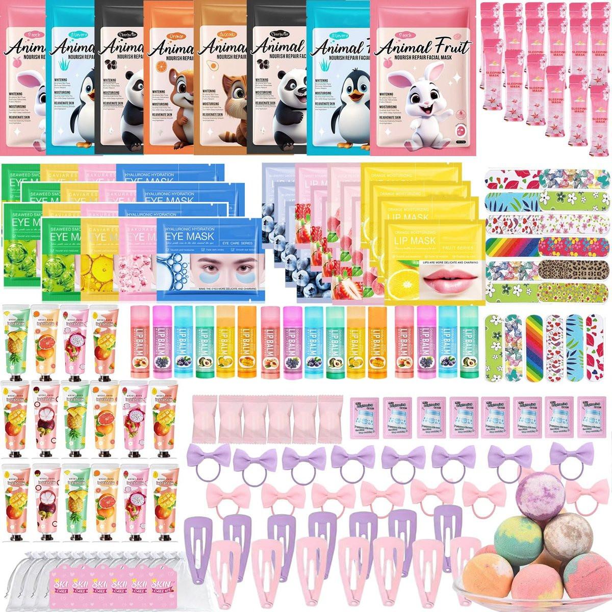 224-teiliges Spa-Party-Set für Mädchen – Gesichtsmasken, Handcreme, Lippenmasken, Fußbomben, Gesichtscreme – Perfekt für Geburtstags- und Übernachtungspartys