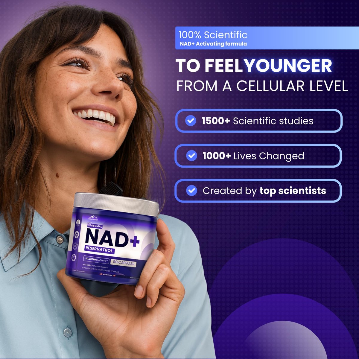 PURE HEALTH MAX PHM NAD Resveratrol Supplement – NAD+ Liposomale Kapseln für Männer und Frauen | NMN & NMNH Alternative | 90 Kapseln, 1,5 Monate Vorrat