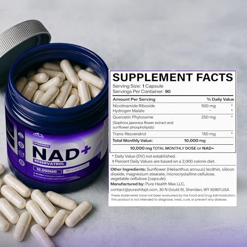 PURE HEALTH MAX PHM NAD Resveratrol Supplement – NAD+ Liposomale Kapseln für Männer und Frauen | NMN & NMNH Alternative | 90 Kapseln, 1,5 Monate Vorrat