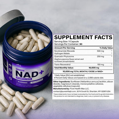 PURE HEALTH MAX PHM NAD Resveratrol Supplement – NAD+ Liposomale Kapseln für Männer und Frauen | NMN & NMNH Alternative | 90 Kapseln, 1,5 Monate Vorrat