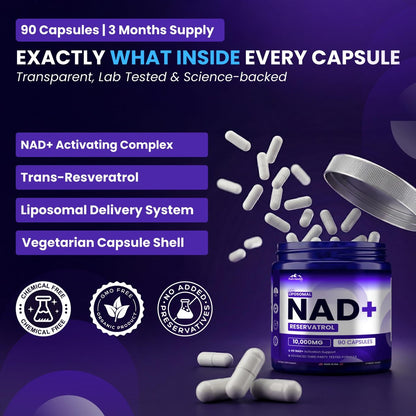 PURE HEALTH MAX PHM NAD Resveratrol Supplement – NAD+ Liposomale Kapseln für Männer und Frauen | NMN & NMNH Alternative | 90 Kapseln, 1,5 Monate Vorrat