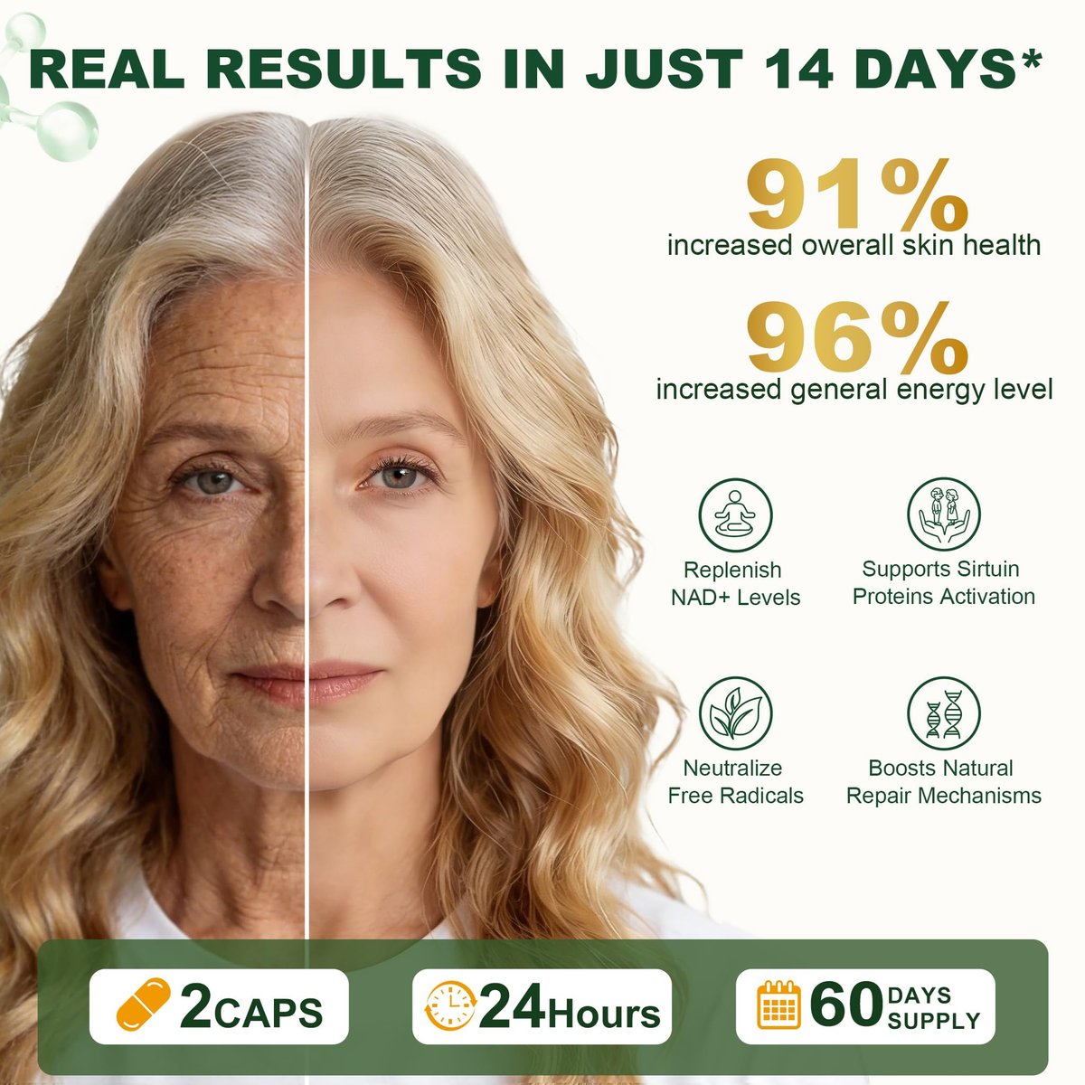 BUIUYLT NAD+ Supplement 1500mg - Nicotinamid-Ribosid mit Resveratrol, Urolithin A, CoQ10 & Quercetin - NAD Plus für zelluläre Energie, gesundes Altern & Ausdauer für Frauen & Männer - 120 Kapseln