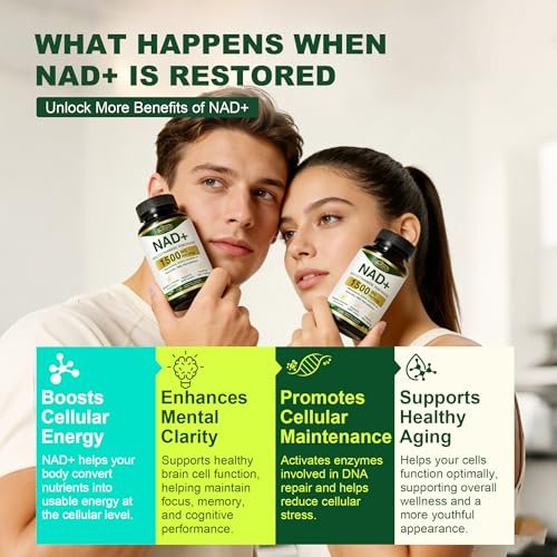BUIUYLT NAD+ Supplement 1500mg - Nicotinamid-Ribosid mit Resveratrol, Urolithin A, CoQ10 & Quercetin - NAD Plus für zelluläre Energie, gesundes Altern & Ausdauer für Frauen & Männer - 120 Kapseln