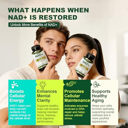 BUIUYLT NAD+ Supplement 1500mg - Nicotinamid-Ribosid mit Resveratrol, Urolithin A, CoQ10 & Quercetin - NAD Plus für zelluläre Energie, gesundes Altern & Ausdauer für Frauen & Männer - 120 Kapseln