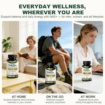 BUIUYLT NAD+ Supplement 1500mg - Nicotinamid-Ribosid mit Resveratrol, Urolithin A, CoQ10 & Quercetin - NAD Plus für zelluläre Energie, gesundes Altern & Ausdauer für Frauen & Männer - 120 Kapseln