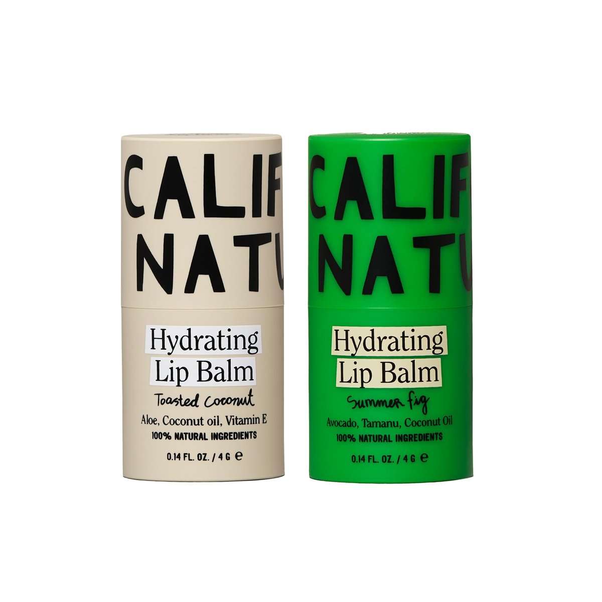 California Naturals Feuchtigkeitsspendender Lippenbalsam Duo für trockene, rissige Lippen – Erdölfrei, natürlich, tierversuchsfrei, 100% natürlichen Ursprungs, Geröstete Kokosnuss & Sommerfeige, 2 x 7,9 g