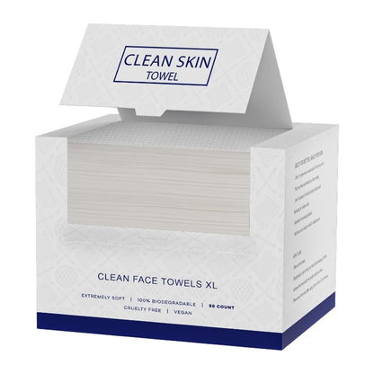 Clean Skin Face Towels XL – Einweg-Gesichtstücher (50 Stück) – Pflanzliche Reinigungstücher für die Hautpflege, Make-up-Entfernung, unparfümiert, weich und sanft, 100 % Viskosefaser