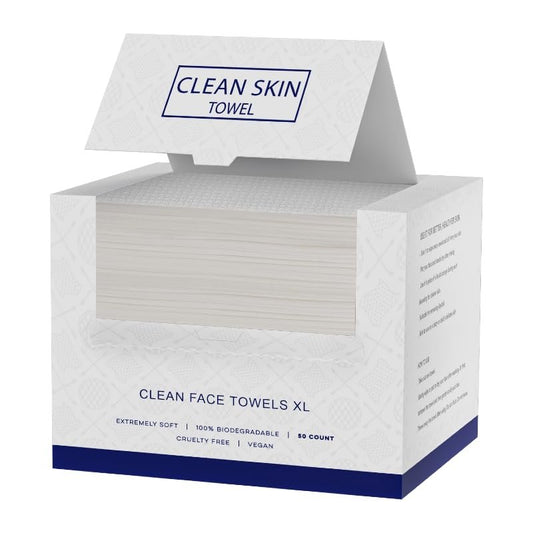 Clean Skin Face Towels XL – Einweg-Gesichtstücher (50 Stück) – Pflanzliche Reinigungstücher für die Hautpflege, Make-up-Entfernung, unparfümiert, weich und sanft, 100 % Viskosefaser
