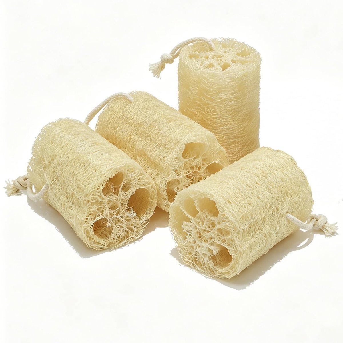 Natürlicher Luffa-Körperschwamm – 4er-Pack, 10 cm, pflanzlich, organisch, für Hautpflege und Reinigung