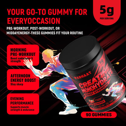 NSF-zertifizierte Creatine-Gummis – Creatin-Monohydrat-Gummis 5g für Männer & Frauen – Steigert Fokus, Kraft und Ausdauer, vegan, glutenfrei, nicht genetisch verändert, 2,5 g Creatin pro Gummi (Erdbeere 90 Stück)