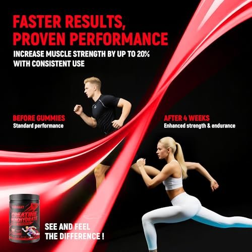 NSF-zertifizierte Creatine-Gummis – Creatin-Monohydrat-Gummis 5g für Männer & Frauen – Steigert Fokus, Kraft und Ausdauer, vegan, glutenfrei, nicht genetisch verändert, 2,5 g Creatin pro Gummi (Erdbeere 90 Stück)