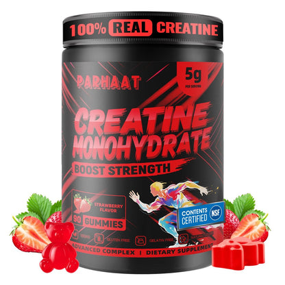 NSF-zertifizierte Creatine-Gummis – Creatin-Monohydrat-Gummis 5g für Männer & Frauen – Steigert Fokus, Kraft und Ausdauer, vegan, glutenfrei, nicht genetisch verändert, 2,5 g Creatin pro Gummi (Erdbeere 90 Stück)
