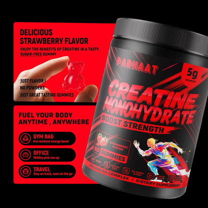 NSF-zertifizierte Creatine-Gummis – Creatin-Monohydrat-Gummis 5g für Männer & Frauen – Steigert Fokus, Kraft und Ausdauer, vegan, glutenfrei, nicht genetisch verändert, 2,5 g Creatin pro Gummi (Erdbeere 90 Stück)