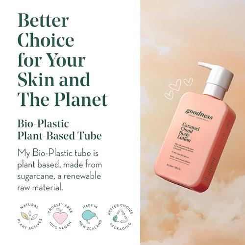 GOODNESS Caramel Body Lotion für trockene Haut – Leichte, schnell einziehende Feuchtigkeitscreme mit Sheabutter & Hyaluronsäure – Nicht fettende Hydratation mit Antioxidantien