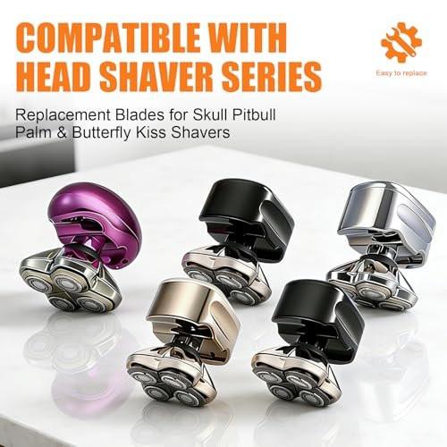 Ersatzklingen Rasierer PRO 4 Kopf für Elektrorasierer Kompatibel mit Skull Pitbull, Butterfly Kiss PRO & Palm Rasierern mit 3 Reinigungsbürsten (3er Pack)