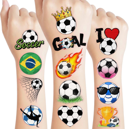96 Stück Fußball-Temporäre Tattoos Aufkleber - Sport Fußball Motto Geburtstagsparty Geschenke, Party Dekorationen, Zubehör, Geschenkidee für Kinder, Teenager, Jungen, Mädchen, Klassenzimmer Preise, Belohnungen