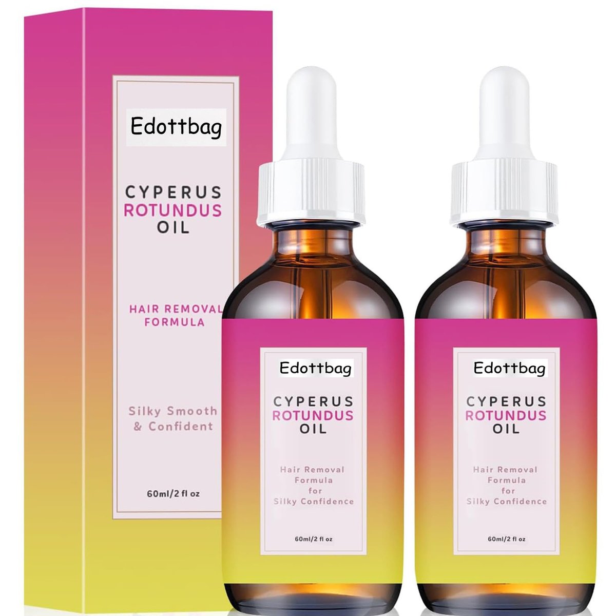 Edottbag 2er-Pack Natürliches Cyperus-Rotundus-Öl zur Haarentfernung & Haarwuchsreduktion - Reiner Pflanzenextrakt, geeignet für alle Hauttypen, je 60 ml
