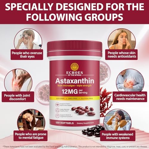 Astaxanthin 12 mg – Natürliches Astaxanthin aus Haematococcus Pluvialis, dreifach starkes Antioxidans für Augen, Haut, Gelenke und Immunsystem (120 Kapseln)
