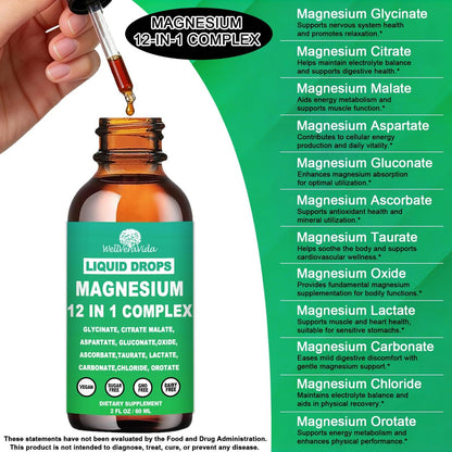 Magnesium Komplex 700mg, 12-in-1 Magnesiumpräparat mit Glycinat, Citrat, Malat, Oxid, Taurat, Aspartat, Orotat – Flüssigmagnesium für Entspannung, Muskeln & Schlaf – Vegan