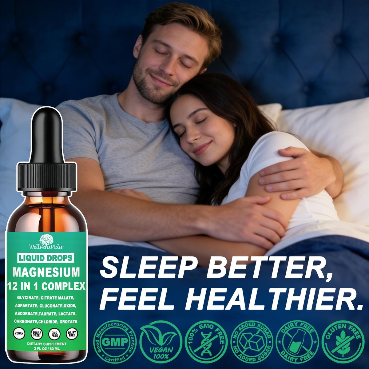 Magnesium Komplex 700mg, 12-in-1 Magnesiumpräparat mit Glycinat, Citrat, Malat, Oxid, Taurat, Aspartat, Orotat – Flüssigmagnesium für Entspannung, Muskeln & Schlaf – Vegan