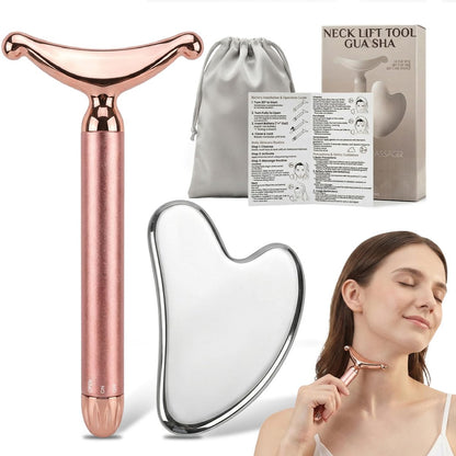 Rena Chris Gua Sha & Neck Lift Tool – Manueller Gesichtsmassager & Kinnformer gegen Schwellungen – Edelstahl-Set für Hautstraffung und feine Linien