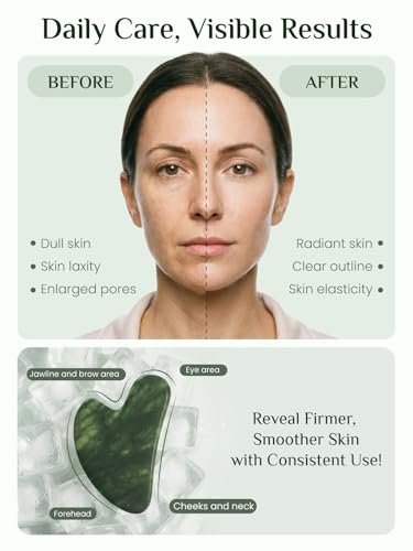 Rena Chris Gua Sha Gesichtsroller aus natürlichem Jade – Gesichtsstein für Massage, Kieferkonturierung, Schwellungsreduktion und Hautpflege-Routine mit Reiseetui