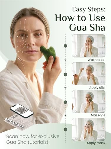 Rena Chris Gua Sha Gesichtsroller aus natürlichem Jade – Gesichtsstein für Massage, Kieferkonturierung, Schwellungsreduktion und Hautpflege-Routine mit Reiseetui