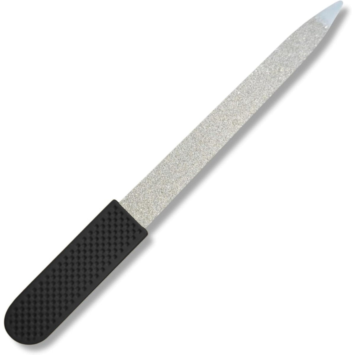 Professionelle schwarze Nagelfeile aus Edelstahl – Fein & Grob, 13 cm, Doppelseitige Metallfeile, Ergonomischer Anti-Rutsch-Griff, für Naturnägel, Gel, Acryl, Maniküre & Pediküre