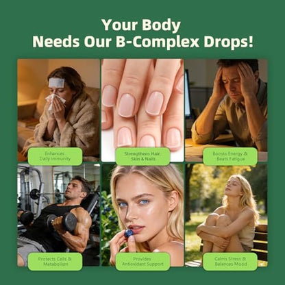 Vitamin B Komplex Tropfen mit aktivem B12 Methylcobalamin 5000mcg, B6, B1, B2, B5, B7, B3, Folsäure und Vitamin C – sublinguale Flüssigkeit für schnelle Aufnahme, Energie, Fokus & Immunsystem, vegan, 60 Portionen