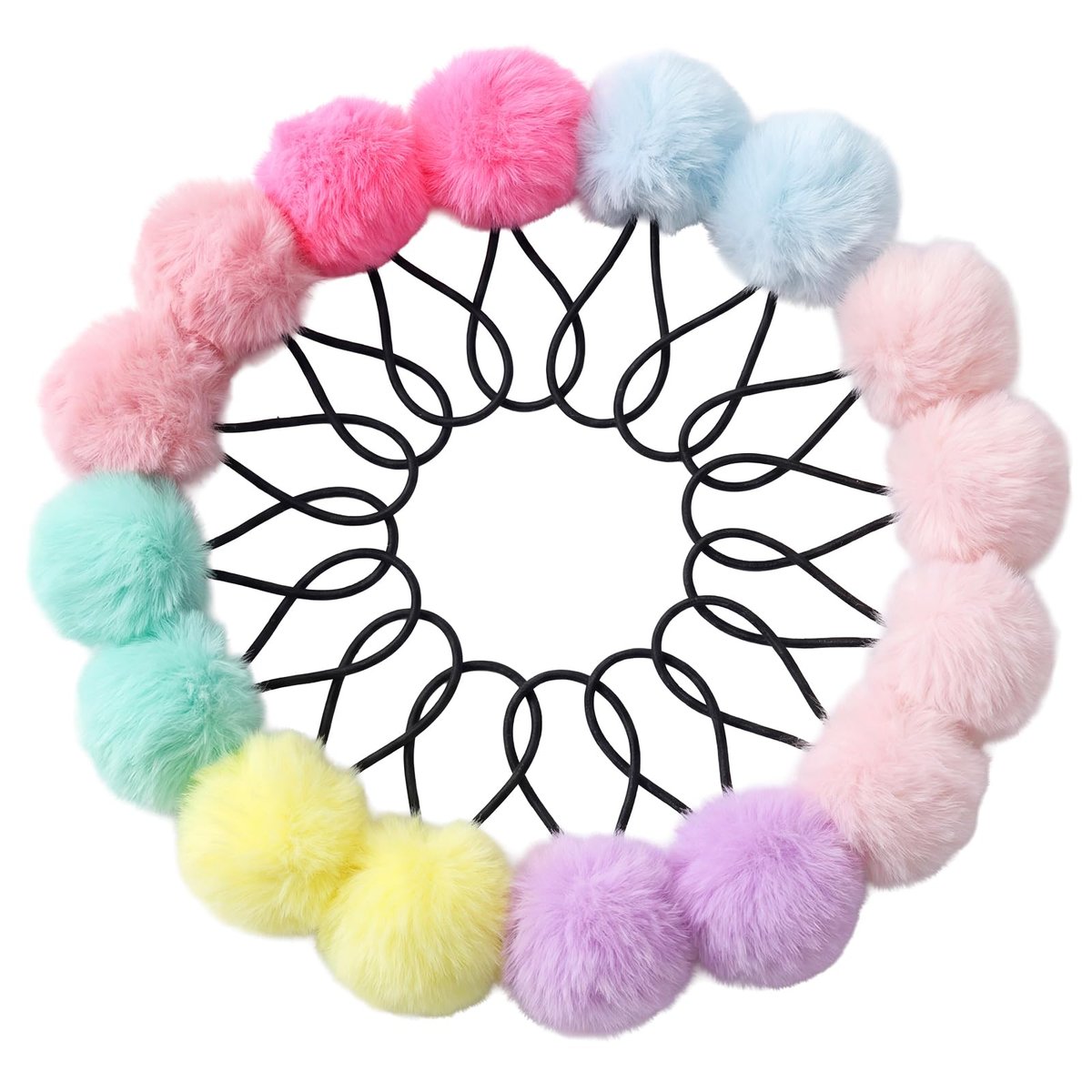 Pom Pom Haarspangen 16 Stück – Bunte Ball-Scrunchies für Mädchen und Frauen (5 cm, Mehrfarbig)