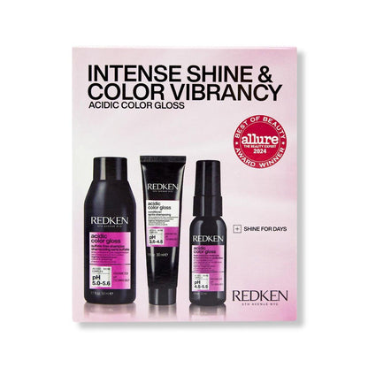 Redken Acidic Color Gloss Shine Mini Kit – Sulfatfreies Shampoo, Conditioner & Hitzeschutz Leave-In für glänzendes Haar und lebendige Farbe, Reisegröße