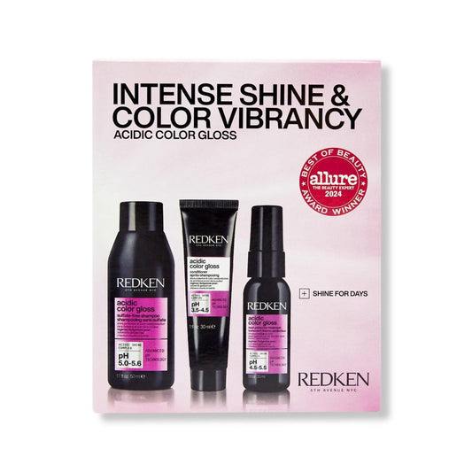 Redken Acidic Color Gloss Shine Mini Kit – Sulfatfreies Shampoo, Conditioner & Hitzeschutz Leave-In für glänzendes Haar und lebendige Farbe, Reisegröße