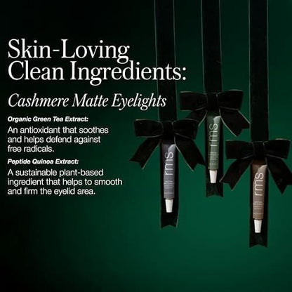 RMS Beauty Eye Love Cashmere Minis – Limited Edition Set mit 3 matten Cremen-Lidschatten für den ganzen Tag, faltenfrei, mit Bio-Grüntee & Peptid-Quinoa, federleicht
