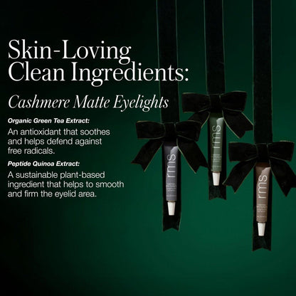 RMS Beauty Eye Love Cashmere Minis – Limited Edition Set mit 3 matten Cremen-Lidschatten für den ganzen Tag, faltenfrei, mit Bio-Grüntee & Peptid-Quinoa, federleicht