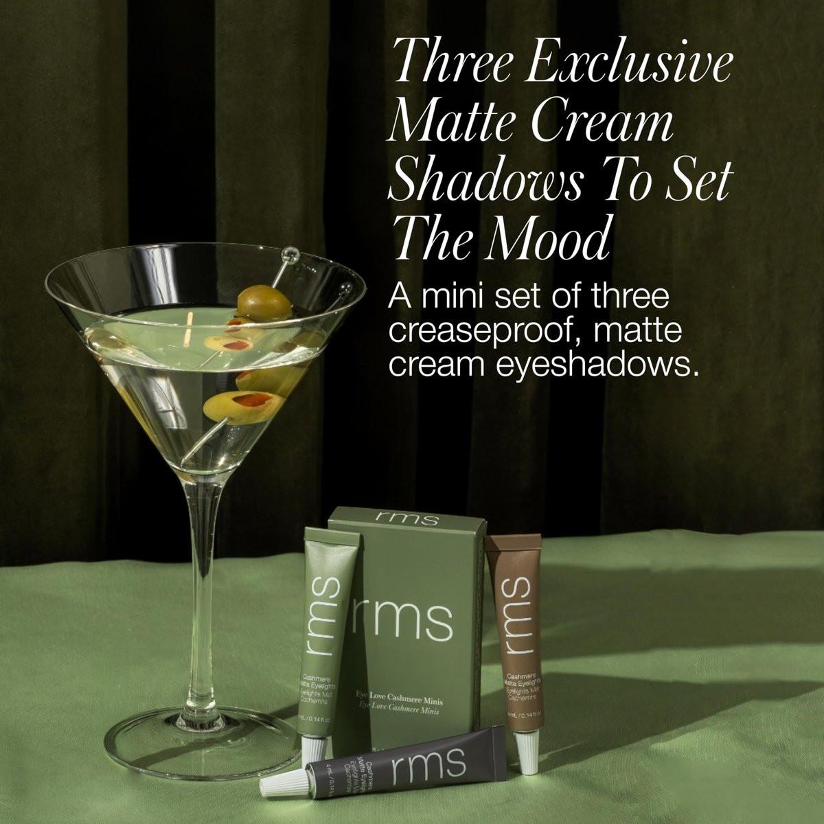 RMS Beauty Eye Love Cashmere Minis – Limited Edition Set mit 3 matten Cremen-Lidschatten für den ganzen Tag, faltenfrei, mit Bio-Grüntee & Peptid-Quinoa, federleicht