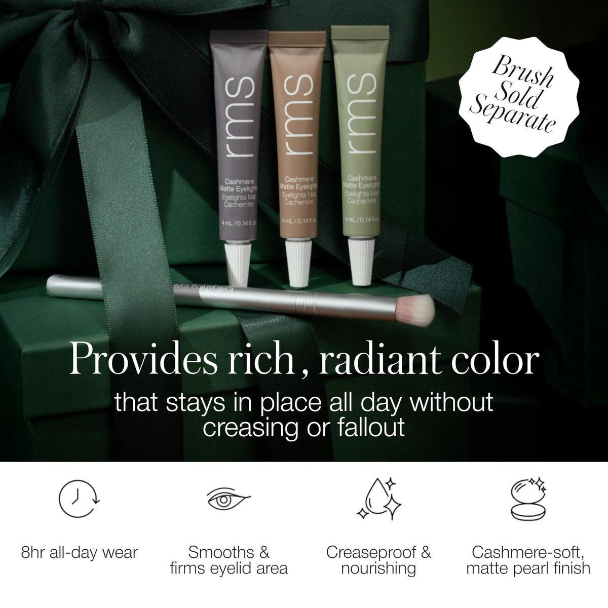 RMS Beauty Eye Love Cashmere Minis – Limited Edition Set mit 3 matten Cremen-Lidschatten für den ganzen Tag, faltenfrei, mit Bio-Grüntee & Peptid-Quinoa, federleicht