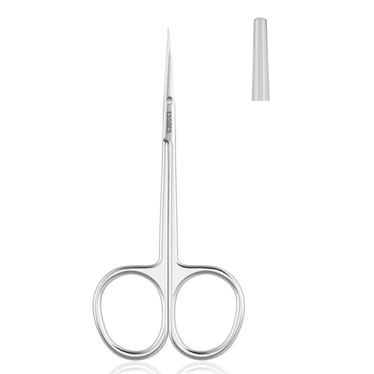 ESSBES Premium Präzisions-Haarschere für Gesichtshaare – Extra feine gebogene Klinge aus Edelstahl für Augenbrauen, Nasenhaare, Schnurrbart, Bart und Nagelhaut – Silber