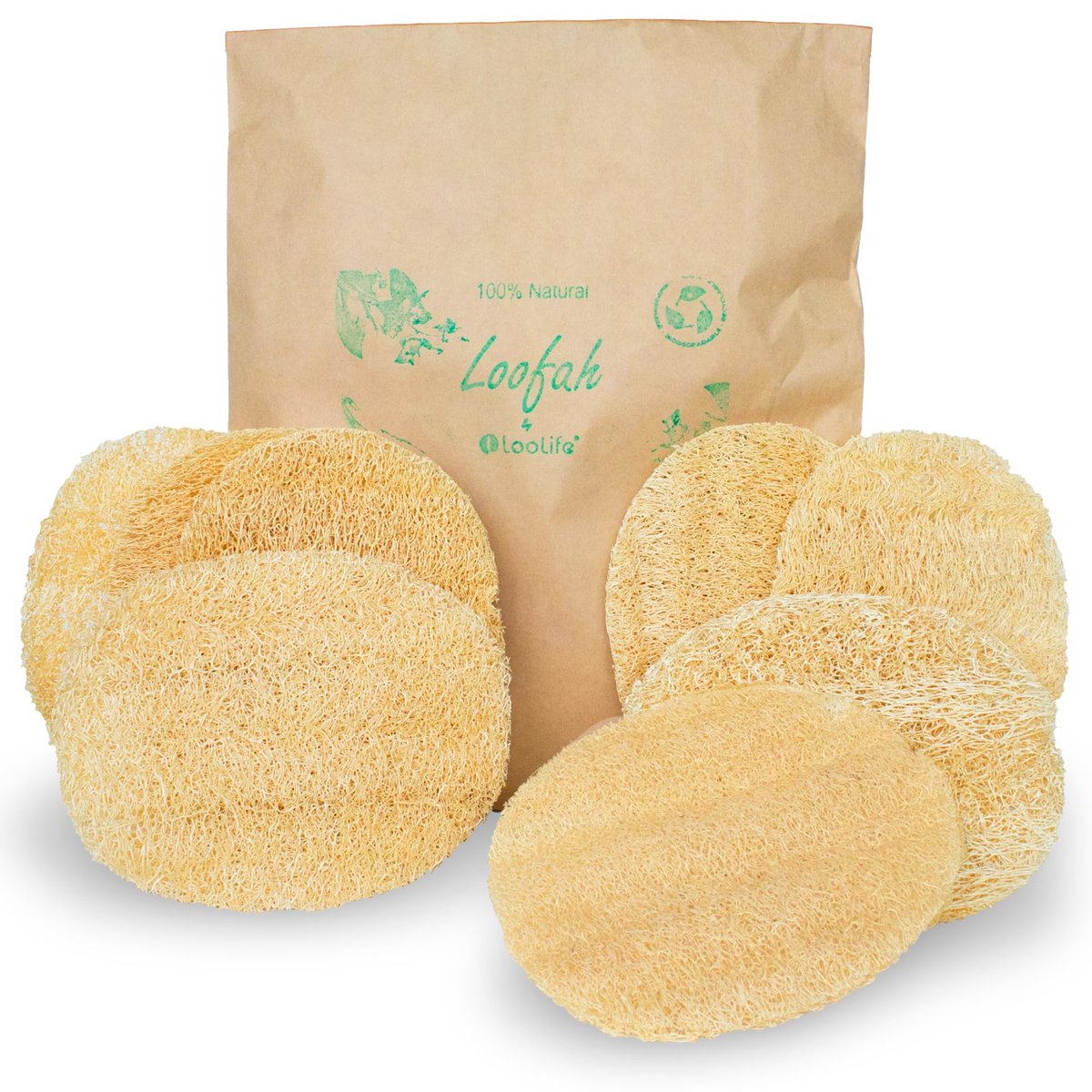 Natürlicher Loofah Peeling Körperbürste (8er Pack) - Organischer Luffa für den Körper - Biologisch abbaubarer Duschschwamm - Natürliche Badeschwämme