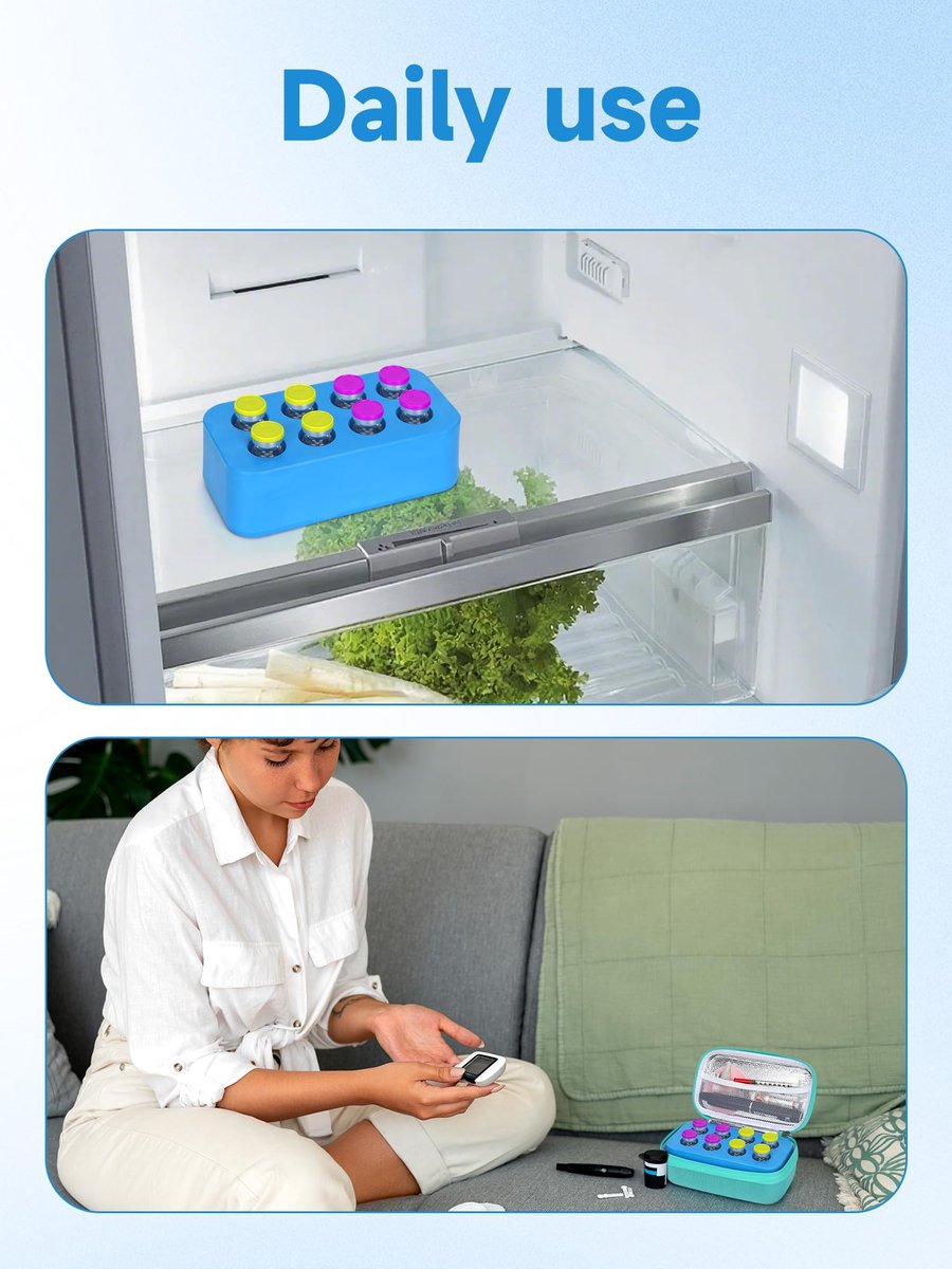 YOUSHARES Insulin-Vial-Kühler Reiseetui - 8 Fächer gefrierbarer Eisblock-Organizer für Peptid-Vials, GLP-1 Kühlschrankhalter für 10 ml U-100 Fläschchen