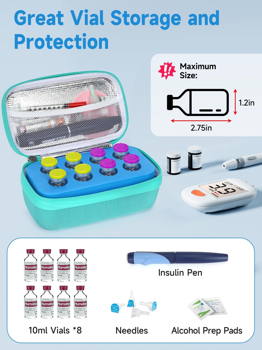 YOUSHARES Insulin-Vial-Kühler Reiseetui - 8 Fächer gefrierbarer Eisblock-Organizer für Peptid-Vials, GLP-1 Kühlschrankhalter für 10 ml U-100 Fläschchen