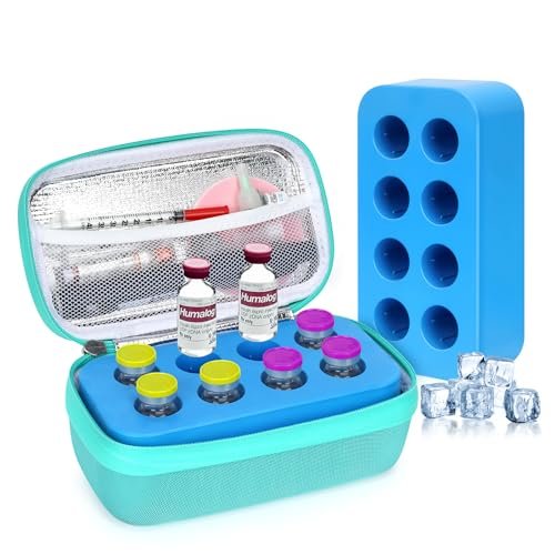 YOUSHARES Insulin-Vial-Kühler Reiseetui - 8 Fächer gefrierbarer Eisblock-Organizer für Peptid-Vials, GLP-1 Kühlschrankhalter für 10 ml U-100 Fläschchen