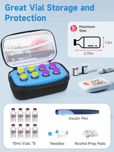 YOUSHARES Insulin-Vial-Kühltasche für Reisen - 8 Fächer, gefrierbarer Eisblock-Organizer für Peptid-Vials, GLP-1 Kühlschrankhalter für 10ml U-100 Vials