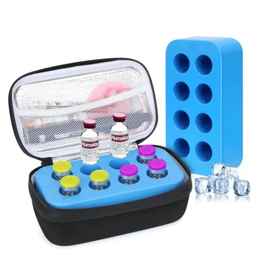 YOUSHARES Insulin-Vial-Kühltasche für Reisen - 8 Fächer, gefrierbarer Eisblock-Organizer für Peptid-Vials, GLP-1 Kühlschrankhalter für 10ml U-100 Vials
