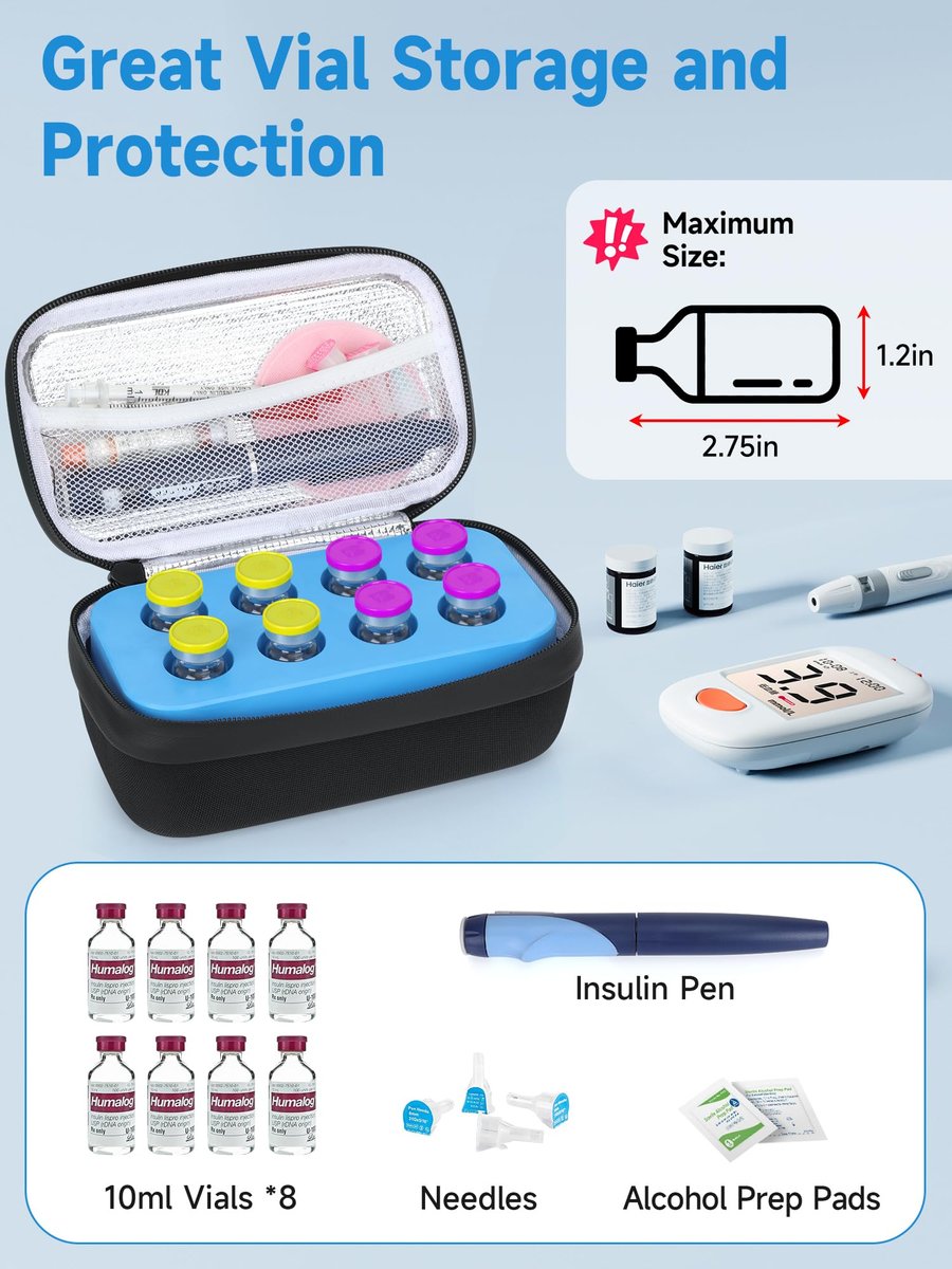 YOUSHARES Insulin-Vial-Kühltasche für Reisen - 8 Fächer, gefrierbarer Eisblock-Organizer für Peptid-Vials, GLP-1 Kühlschrankhalter für 10ml U-100 Vials