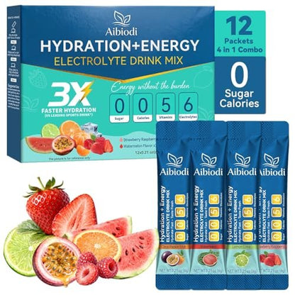 Aibiodi Elektrolyt-Pulver Beutel – Zuckerfrei & Kalorienfrei – Flüssiger Daily IV Drink Mix – Sofortige Hydratation & Energie mit 6 Elektrolyten & 5 Vitaminen – Keto-freundlich & Vegan – 12 Sticks