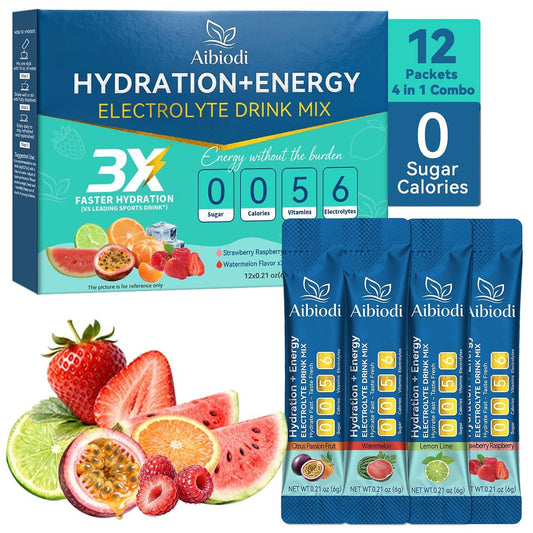 Aibiodi Elektrolyt-Pulver Beutel – Zuckerfrei & Kalorienfrei – Flüssiger Daily IV Drink Mix – Sofortige Hydratation & Energie mit 6 Elektrolyten & 5 Vitaminen – Keto-freundlich & Vegan – 12 Sticks